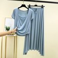 thumbnail image 2 of cfhntfmh Womens Dress Pajamas Sets Two Piece Outfit Casual Square Neck Short Sleeve Tops Elastic Waist Stretchy Dress Lounge Sleepwear, 2 of 3