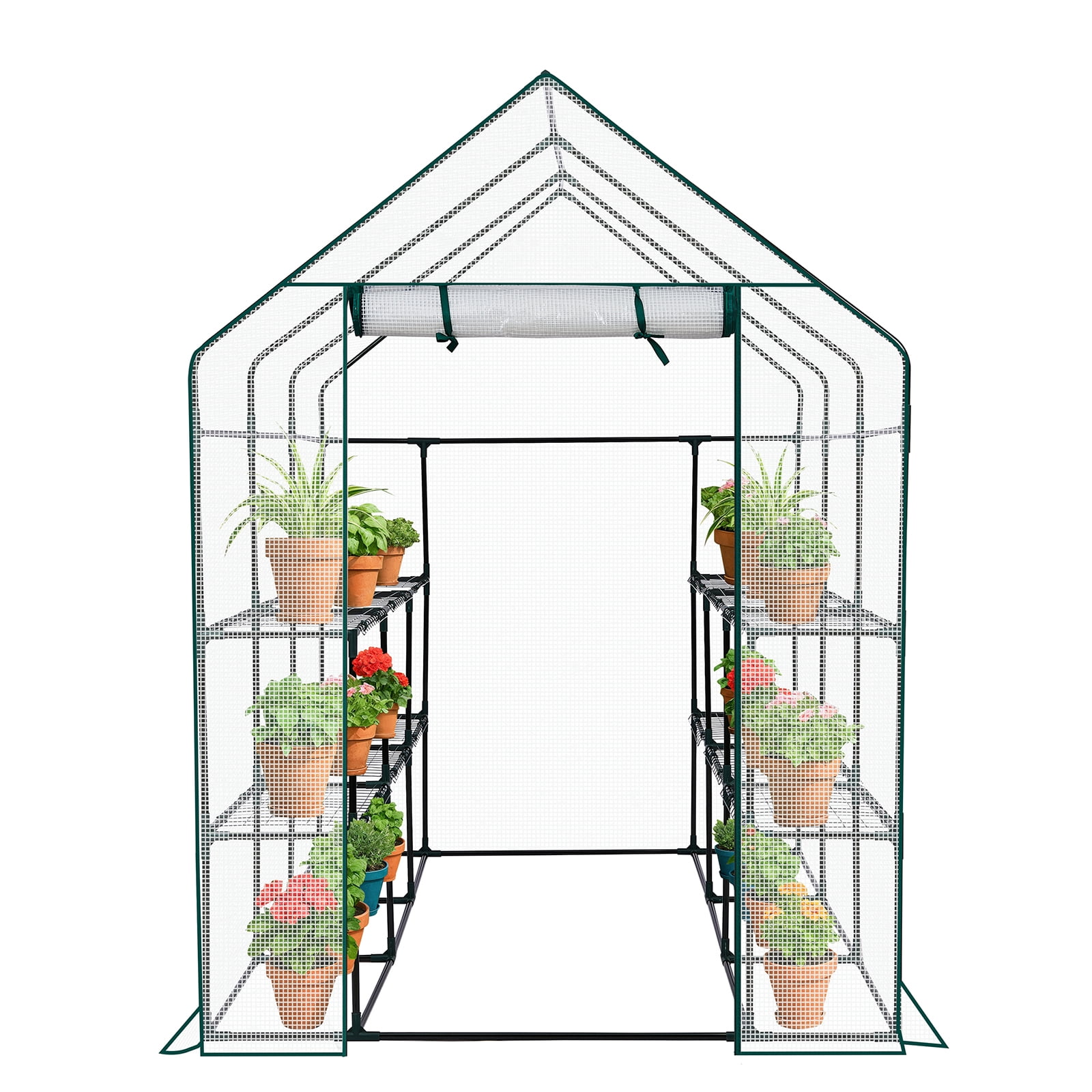 Ktaxon 12-Shelf Walk-in Greenhouse, PE Cover & Steel Frame, Indoor Outdoor, 56x85x77in, White