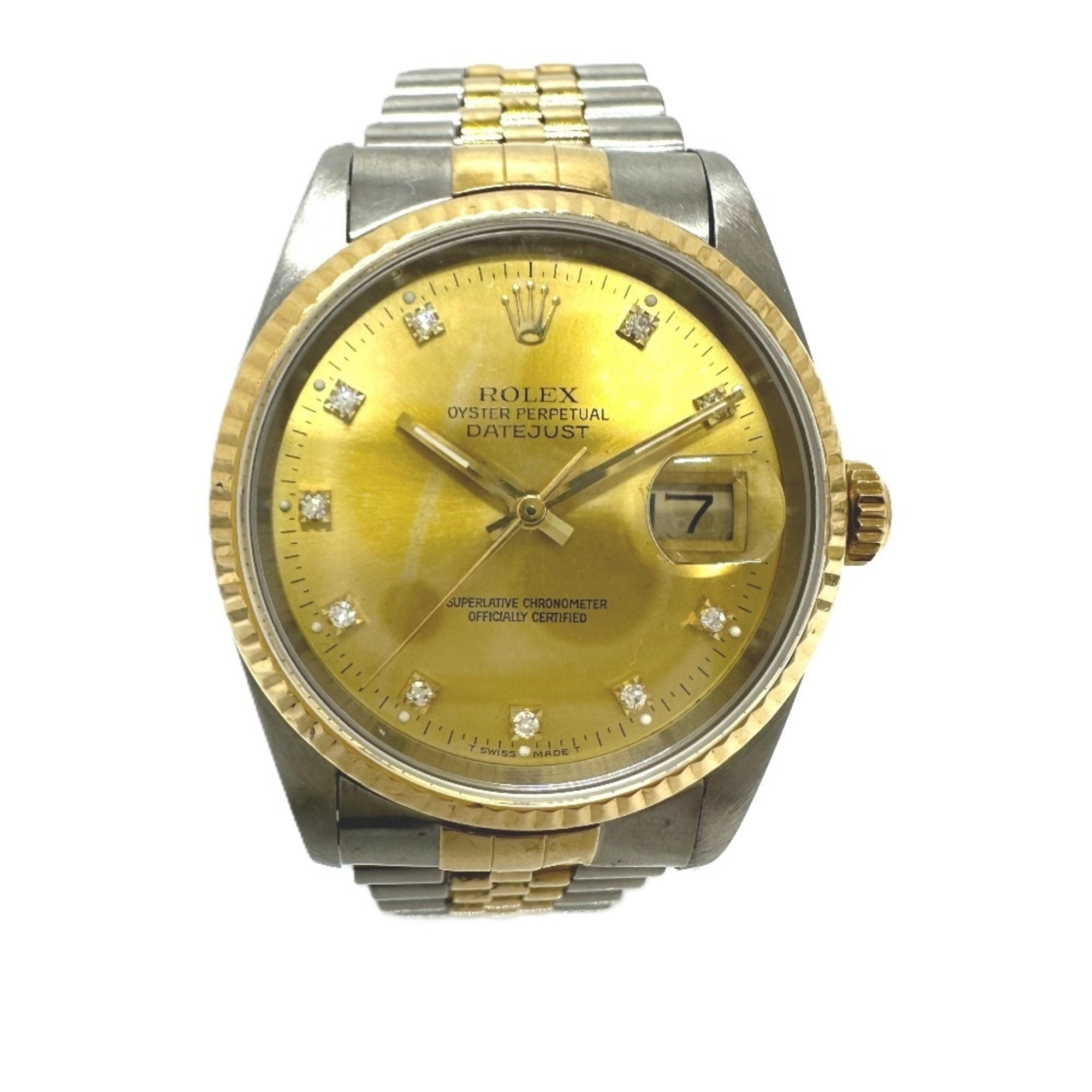 Pre-Owned ROLEX Rolex 16233G Datejust 10P Diamond Automatic Watch SS YG Men's Silver (Good)