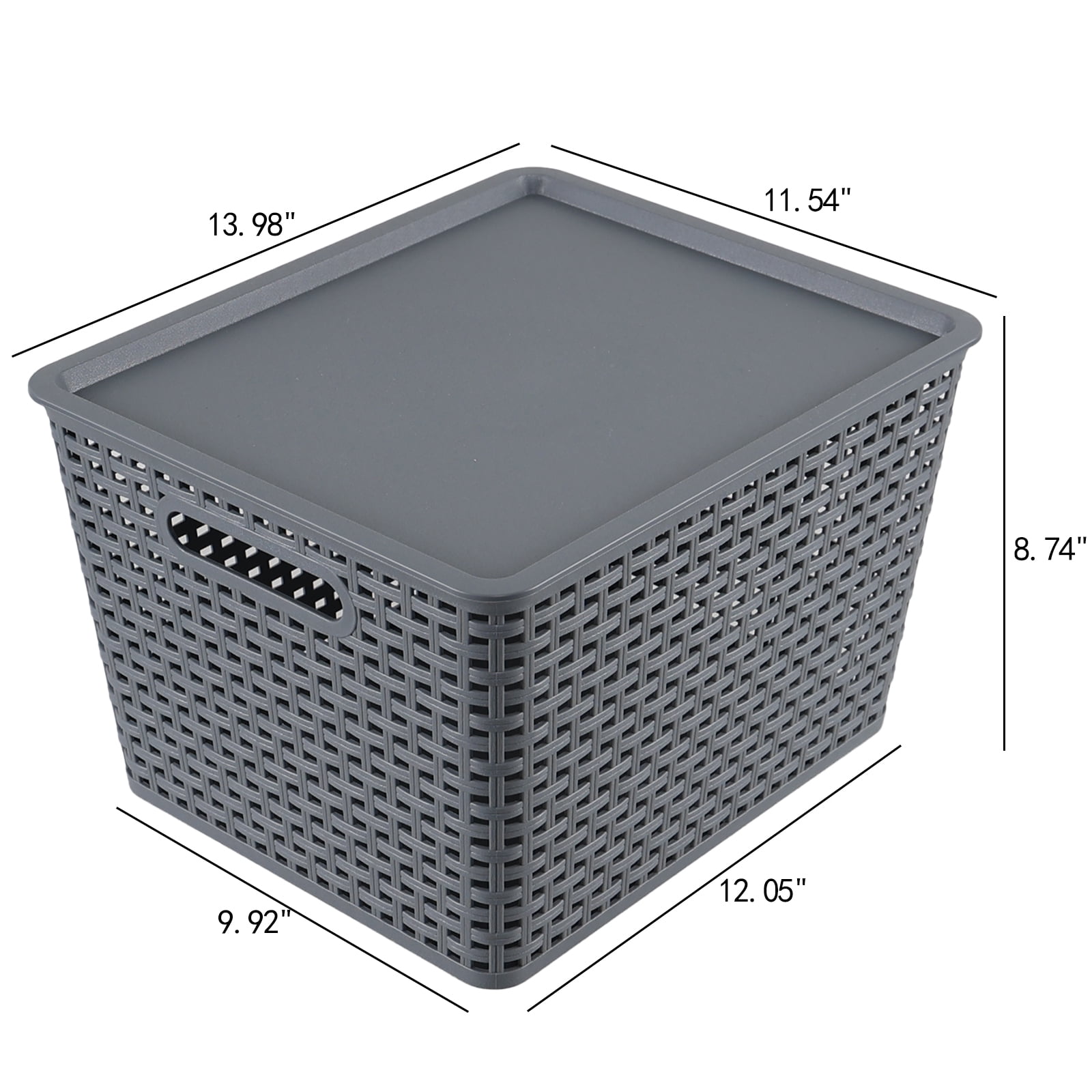 Ggbin 6-Pack Large Plastic Weave Storage Basket with Lid, Grey Storage Basket Bins