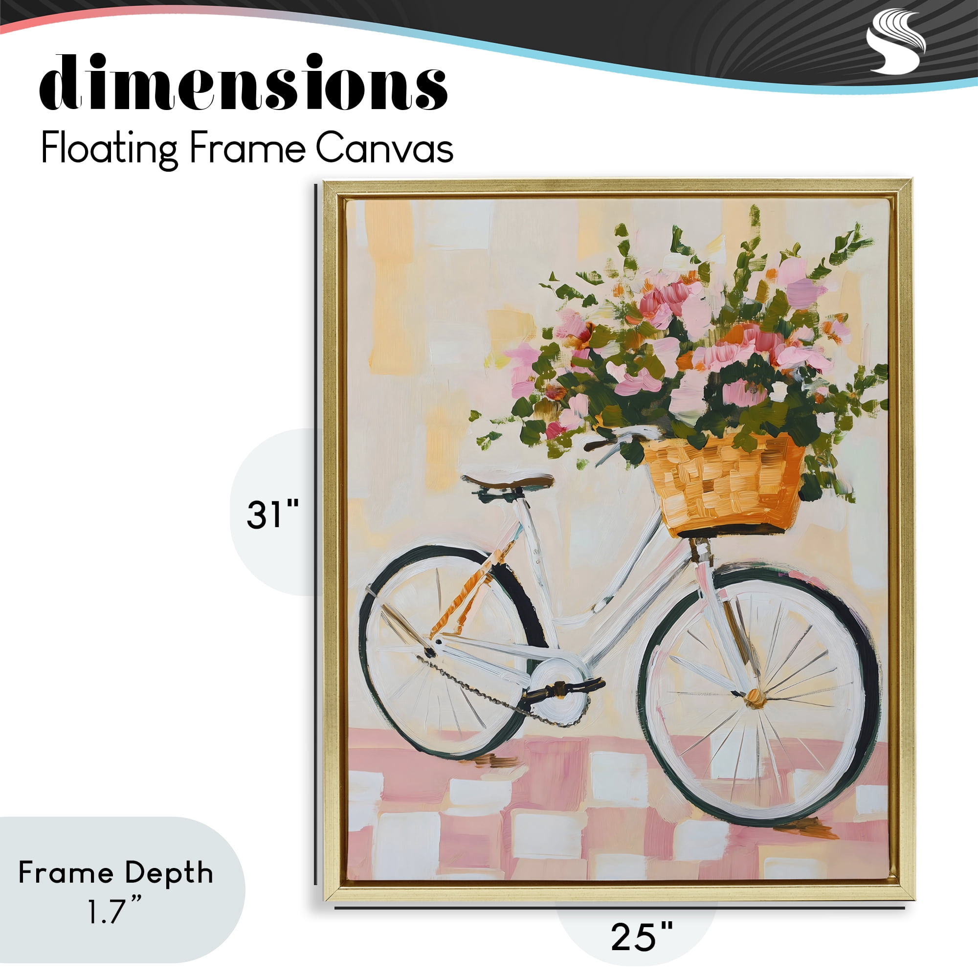 Stupell Industries Blooming Bicycle Basket Gold Framed Floater Canvas Wall Art, design by The Prints Vibe