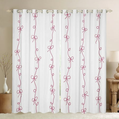 Homewish Cute Bow-Tie Curtains Pack of 2 (42x84 Each) for Female Men Adults Pink White Curtains Blackout Dreamy Princess Bedroom Curtains Ultra Soft Home Decor
