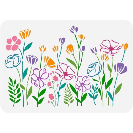 Wildflowers Painting Stencil 8.3x11.7 Inch Reusable Floral Pattern Template - Large PET Plastic Stencil DIY for Wall Wood Fabric DIY Nature-Themed Home Decor Crafts