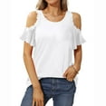 thumbnail image 4 of USSUMA Women Tops Dressy Casual Cold Shoulder Tops For Women Round-Neck Trendy Shirts Casual Summer Shirts Cute Lace Blouses T-Shirt Top Female Tops, 4 of 7