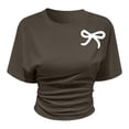 thumbnail image 3 of Tiijoy Girls Ruched Tee Bow Print Short Sleeve Crewneck T Shirt Summer Top, Sizes 3-14, 3 of 3