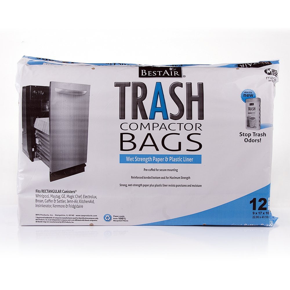 16 D. x 9 W. x 17 H 2 Pack of 12 RPS PRODUCTS UENPVYZP BestAir Trash Compactor Bags