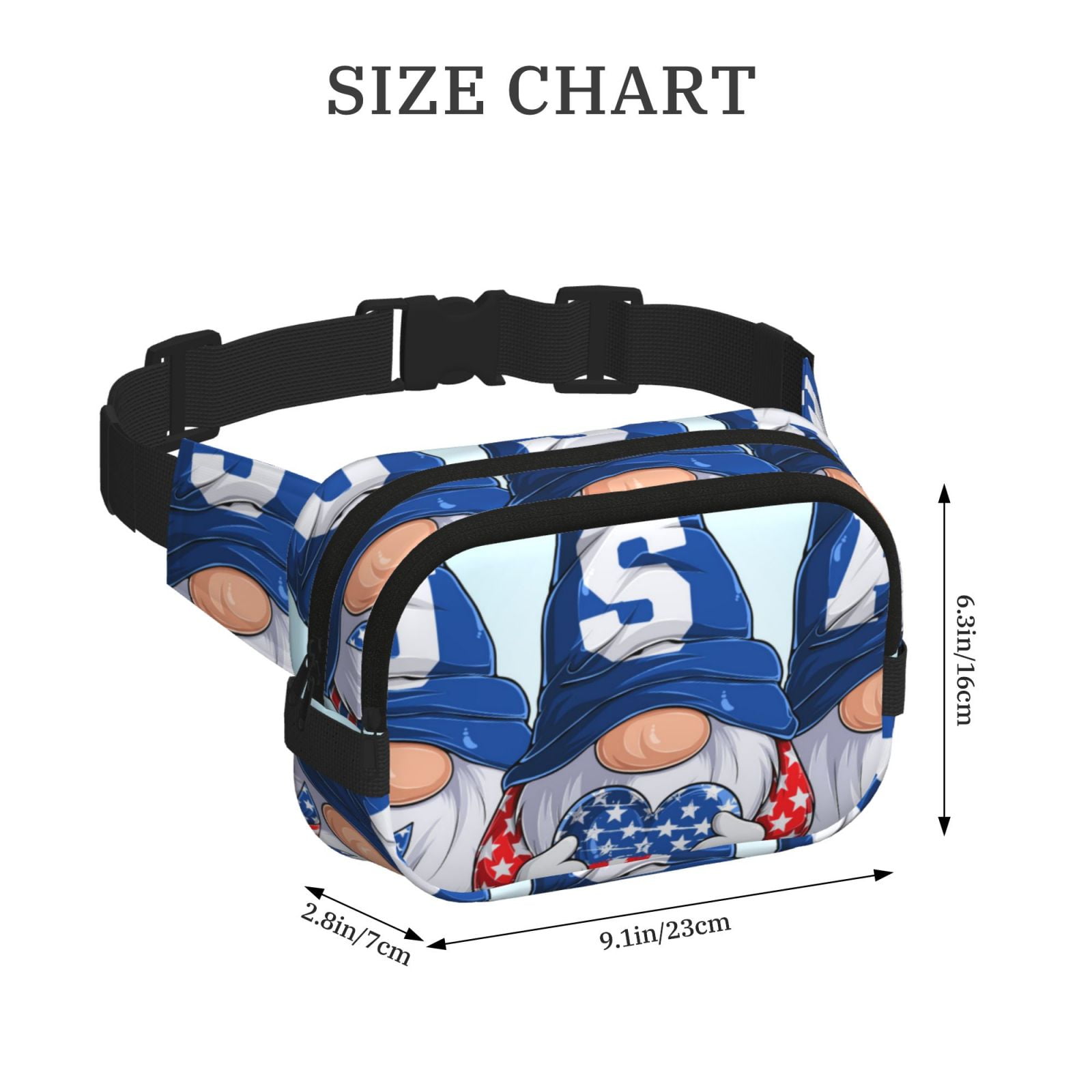 Picia Cute Gnomes in USA Print Square Double-Layer Waist Bag Mini Adjustable Waist Belt Bag Exercise Running Travel Hiking