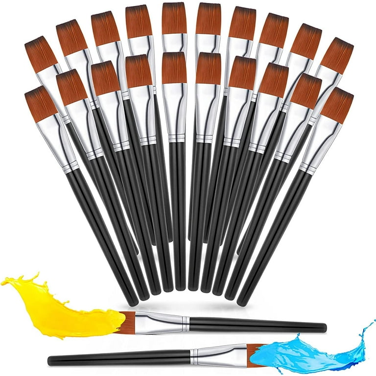 20 Pcs Flat Acrylic Paint Brush Wide Paint Brushes Watercolor