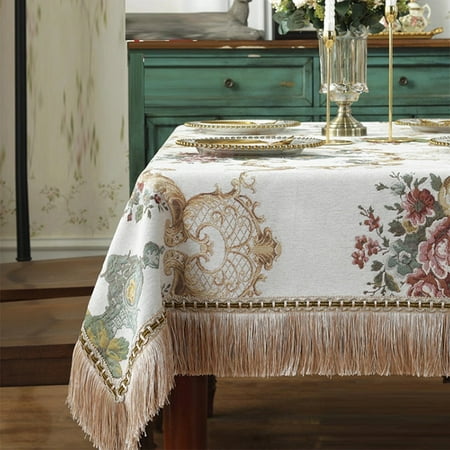 

UMMH Style Flower Tassel Tablecloth Thicken Chenille Rectangular Table Cover Round Dining Table Coffee Cloth Dust-proof