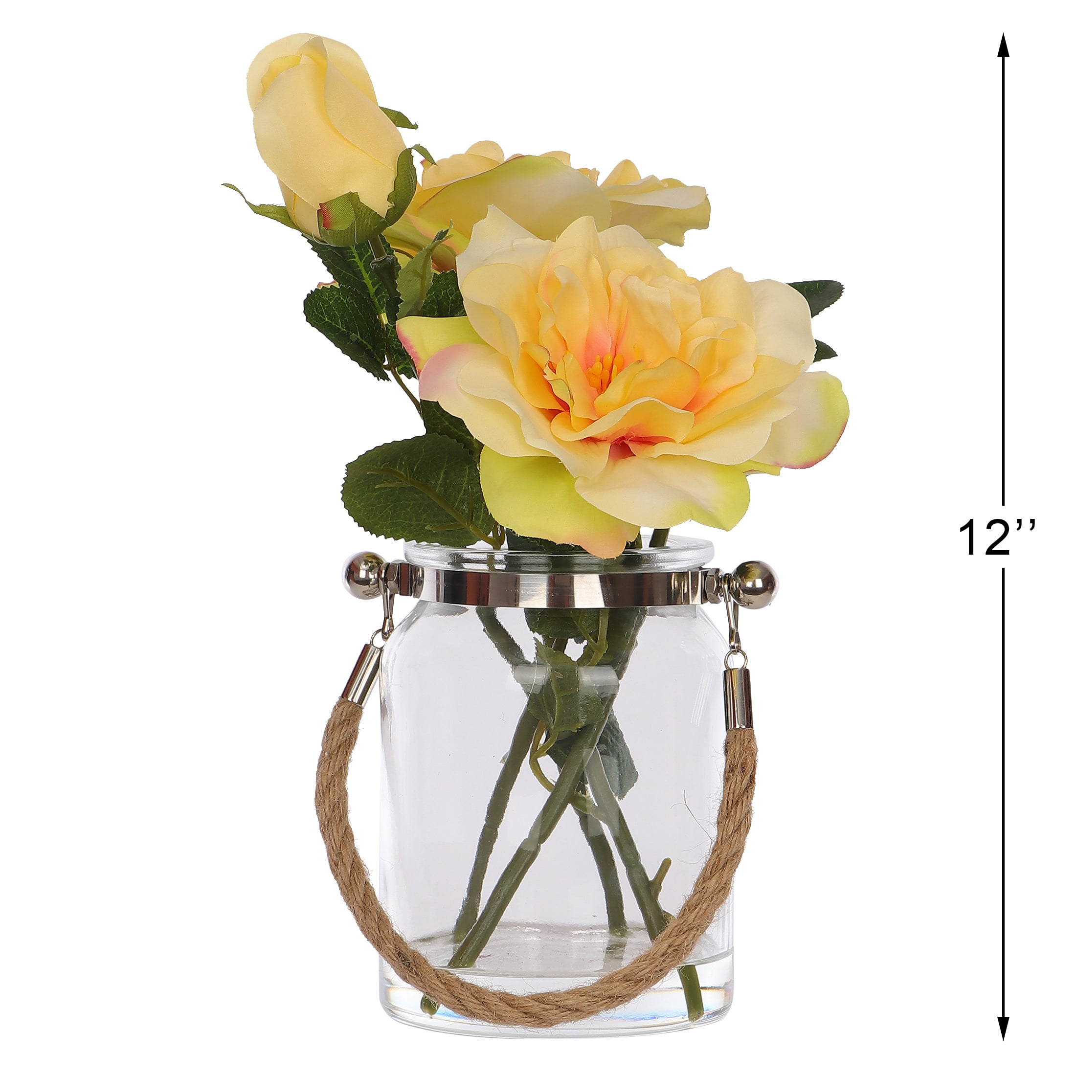 Mainstays 12" Yellow Camelia in Clear Glass Jar - Everyday / Greenery / Artificial Flowers
