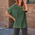 thumbnail image 3 of Besolor Short Sleeve Tops for Women Summer Casual Loose Hem Side Split Oversized Crew Neck Shirts Top, 3 of 7
