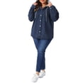 thumbnail image 2 of Agnes Orinda Women's Plus Size Denim Shacket Jacket Color Block Hooded Button Down Long Sleeve Jeans Shirt Jackets with Pockets 1X Dark Blue, 2 of 6