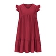 thumbnail image 5 of LWavelet Women's V-Neck Ruffle Sleeve Tiered Mini Dress for Casual & Party Wear Wine XL, 5 of 5