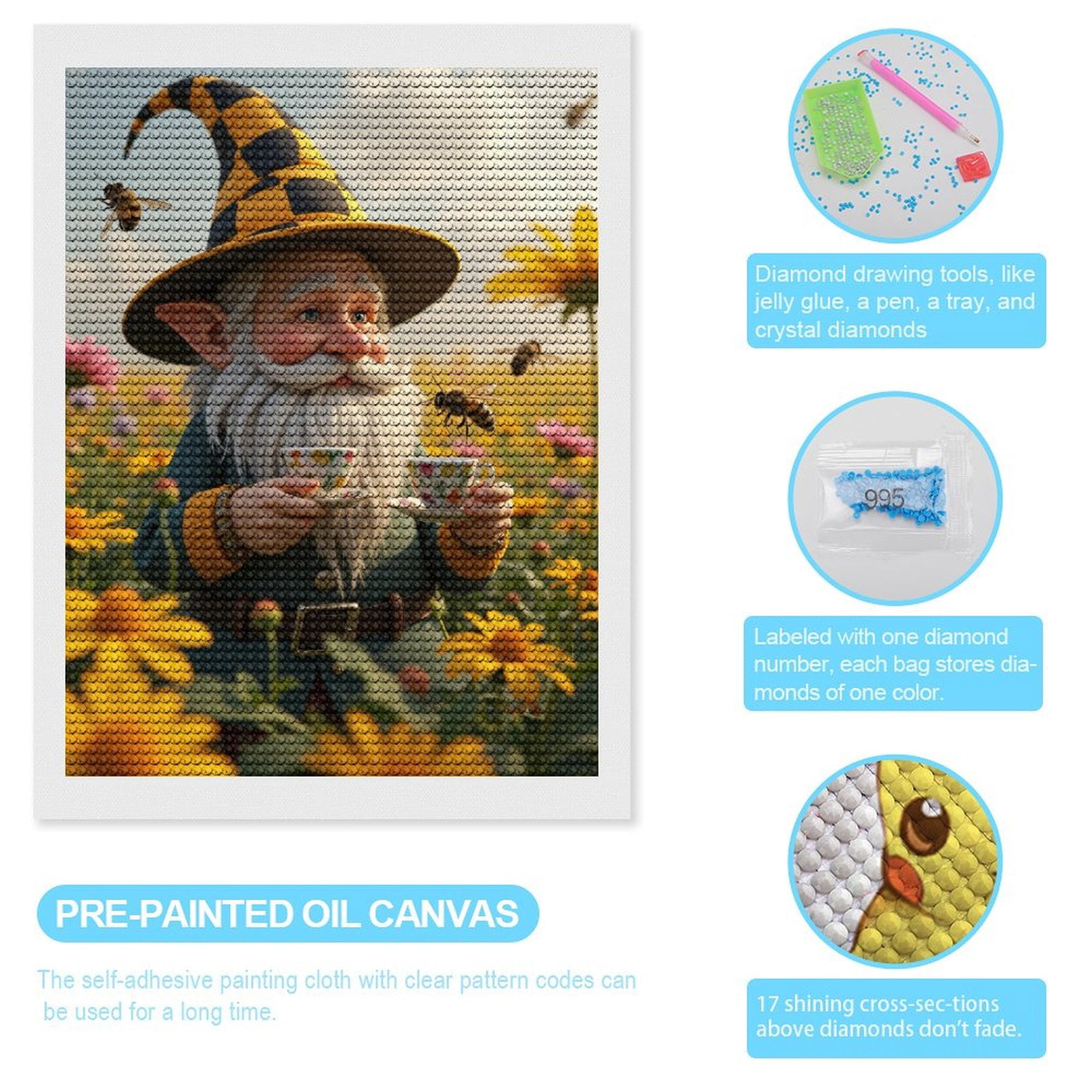 Diamond Art Kits for Adults, Elder Elf Tea Time In Meadow 5D Diamond Painting Kits for Adults Beginners, DIY Full Drill Diamond Painting, Gem Art and Crafts 12x16