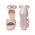 thumbnail image 2 of BLISSFUL STEP Women's Glitter Platform Crisscross Straps Block Heel Sandals Pink 8, 2 of 6