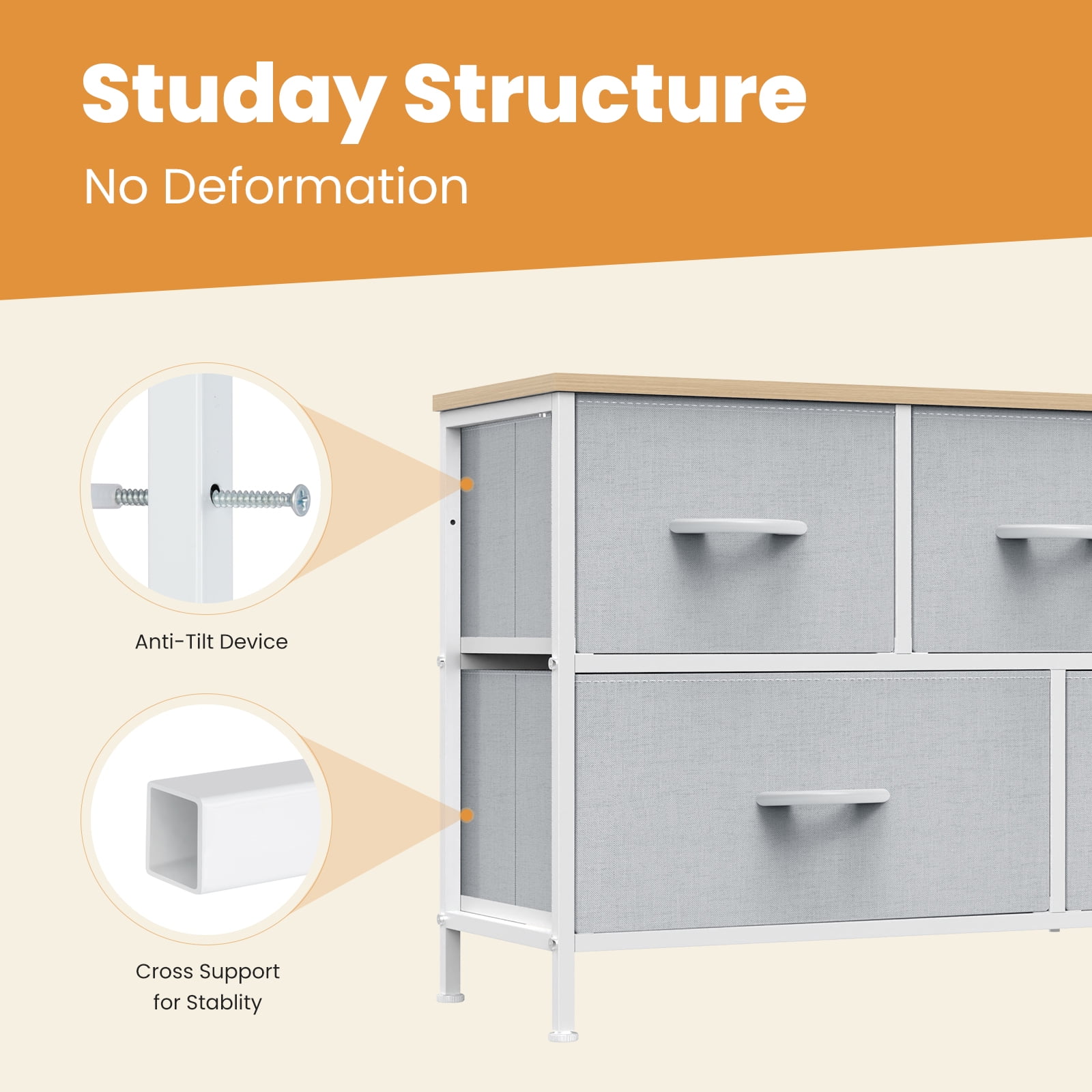 edx 5 Drawers Fabric Dresser for Bedroom, Drawer Organizer Storage Cabinet for Closet, Clothes, TV Stand, Light Gray