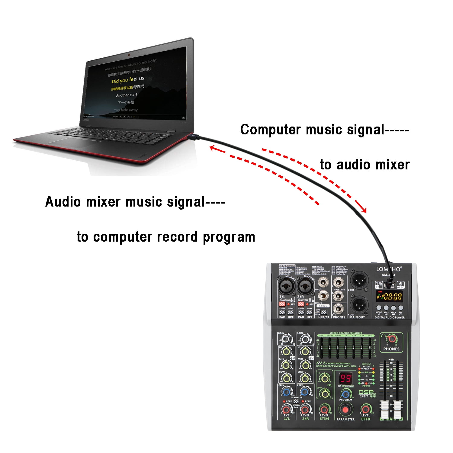 4/6 Channel Input Mixing Console 48V 99 DSP Effect Bluetooth DJ Mixer USB PC Play Record Podcast Sound Table AM-AX4 ,Easy to Operate