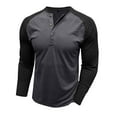 thumbnail image 3 of SUNSIOM Men's Spring Autumn Casual T-shirts Long Sleeve Round Neck Contrast Color Button Up Tops, 3 of 6