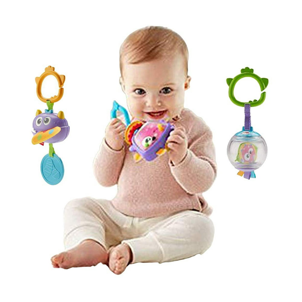 FisherPrice Teether Rattle Set of 3 Hungry Monster Rattle, PeekA