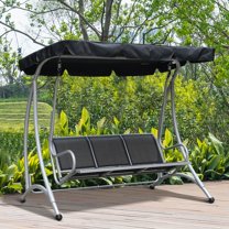 3-Seat Patio Swing Chair, Outdoor Canopy Swing with Stand, Adjustable Shade, Steel Frame for Adults, Garden, Poolside, Black