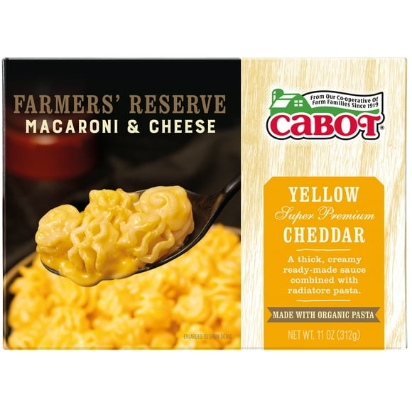Cabot, Farmers' Reserve, Macaroni & Cheese, Yellow Super Premium Cheddar, Organic Radiatore Pasta, 11oz