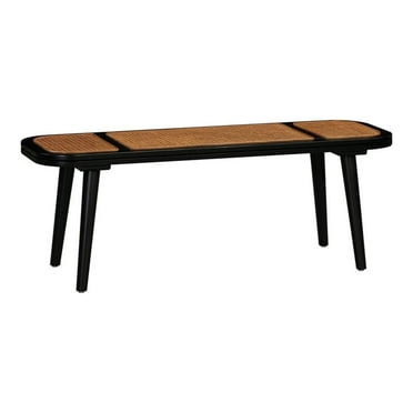 Maklaine 18"H Transitional Acacia Wood Bench in Brown/Black Finish