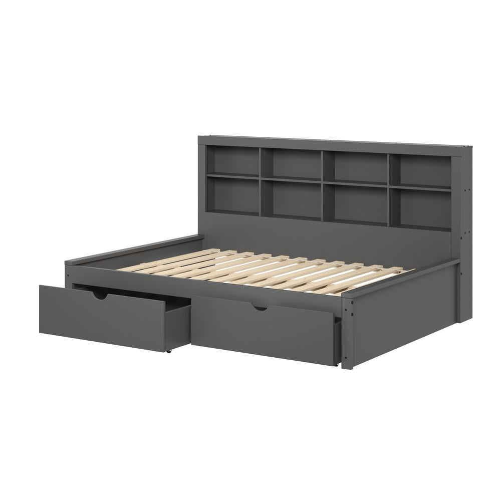 Donco Kids Bookcase Full Daybed with Dual Underbed Drawers, Full, Dark Grey