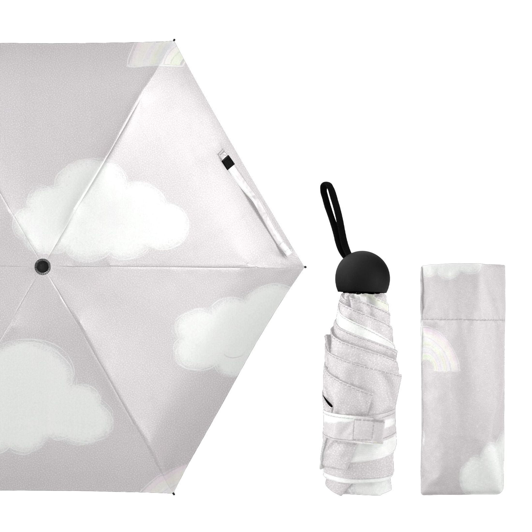 Cloud and Rainbow Pattern Umbrellas for Sun Auto Open Close UV50+ Waterproof 5-Fold Compact Fiberglass Frame