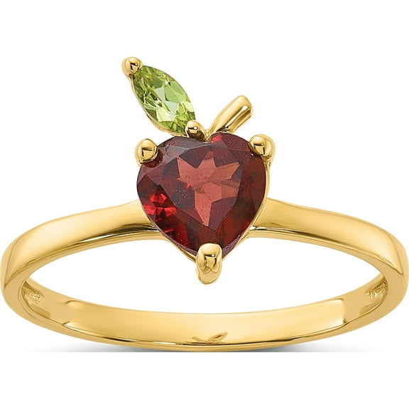 14K Yellow Gold Garnet And Peridot Apple Ring (Width 2.25) - Jbsp
