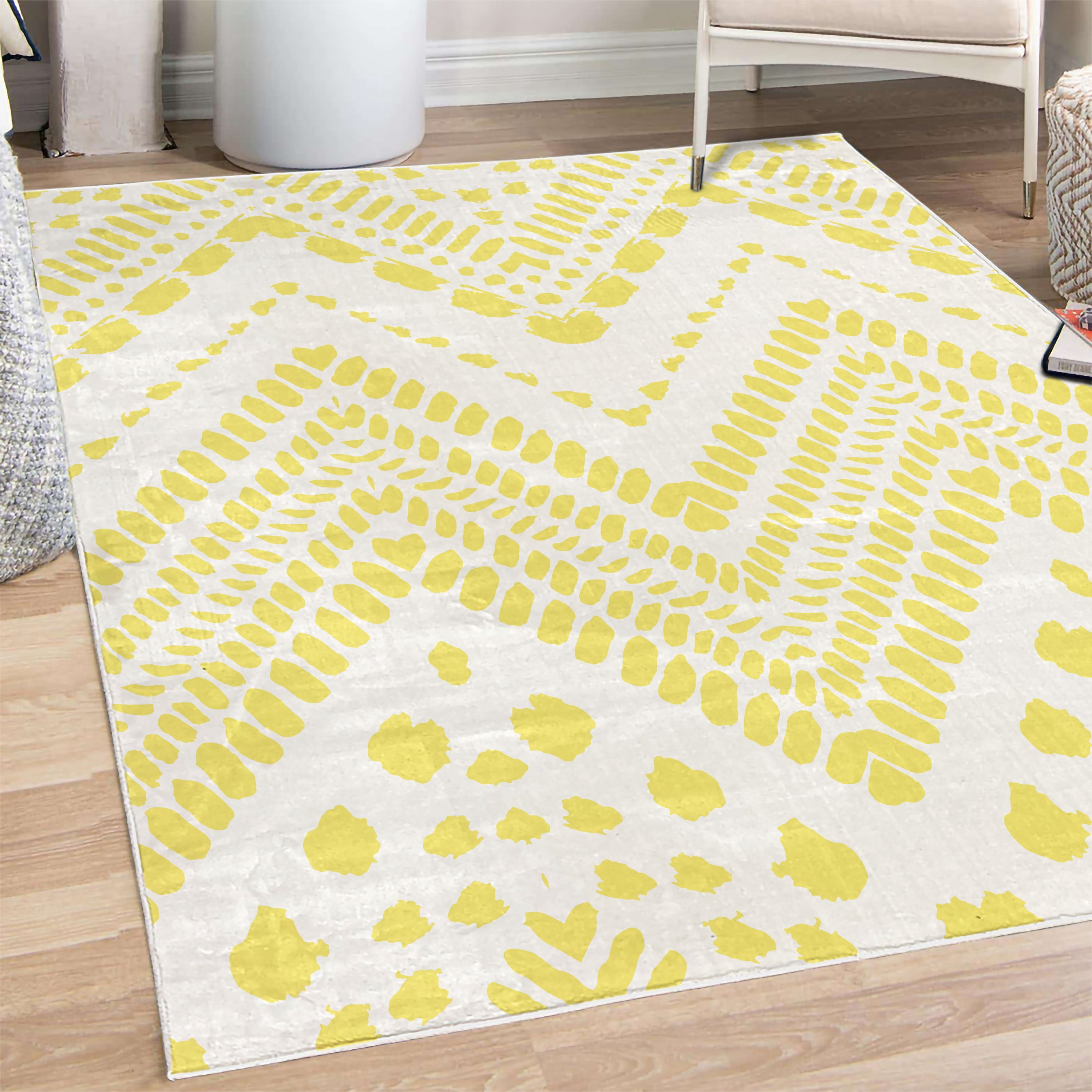 Yellow Aztec Rug Chevron Decorative Rug, Hand Drawn Aztec Pattern Primitive Clan Motif ...