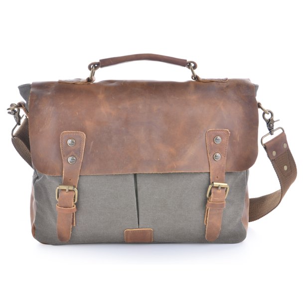 Gootium Vintage Canvas Genuine Leather Messenger Bag 14 Inch Laptop