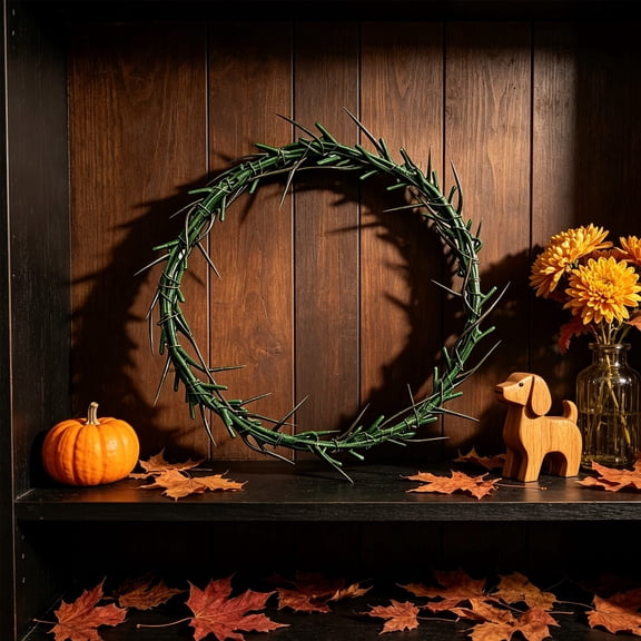 DLMCUH Halloween Thorn Vine Wreath,Green Plastic Spiky Gothic Wreath Halloween Home Decor,7.78" Artificial Twisted Branches Base for DIY Wreath Making,Rustic Farmhouse Wall Hanging