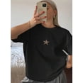 thumbnail image 3 of Women's Oversized Black T-Shirt with Leopard Print Star Graphic, Loose Fit Casual Streetwear Tee Top, 3 of 5