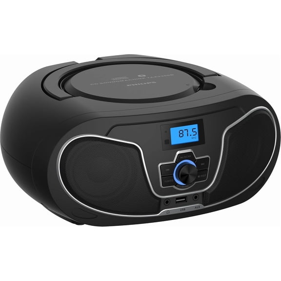 Philips Bluetooth Portable Boombox with Top-Loading CD Player, FM Radio, USB Playback, and Dynamic Bass Boost - Black