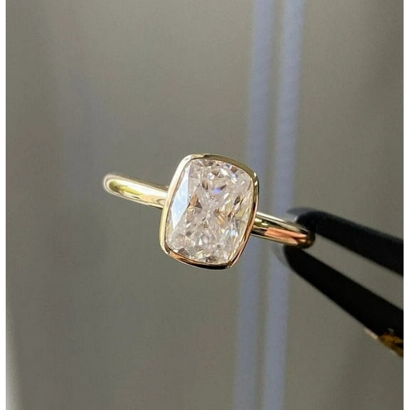 Cushion Cut Moissanite Engagement Ring Solitaire Gold Plated Bridal Ring Anniversary Gift Rings Bezel Set Promise Ring For Women