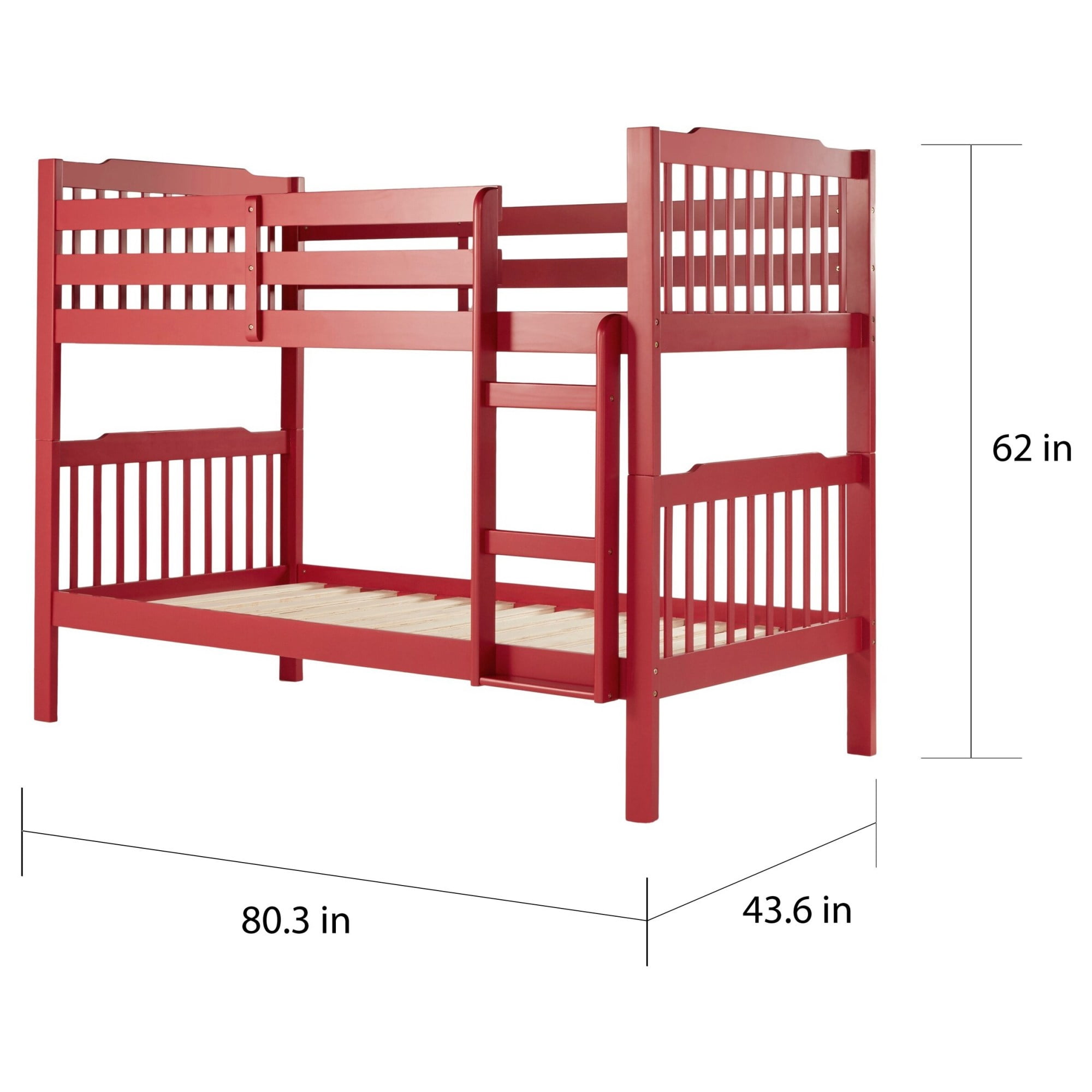 Chelsea Lane Elise Convertible Twin over Twin Wood Bunk Bed, Red