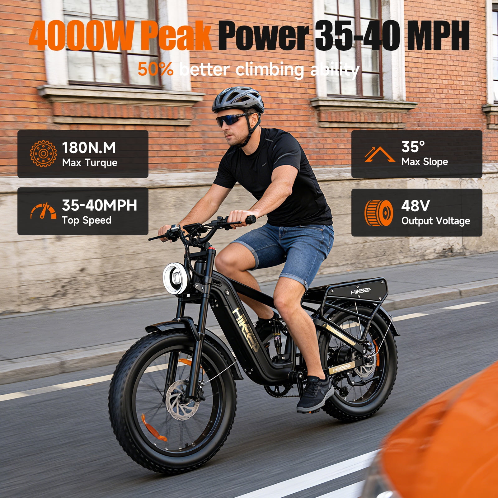 Helokeep 26" Black Fat Tire High Performance Cargo Electric Bike for Men, 4000W Peak 2000W, 40MPH, 48V 25Ah UL2849 Off-Road Ebike