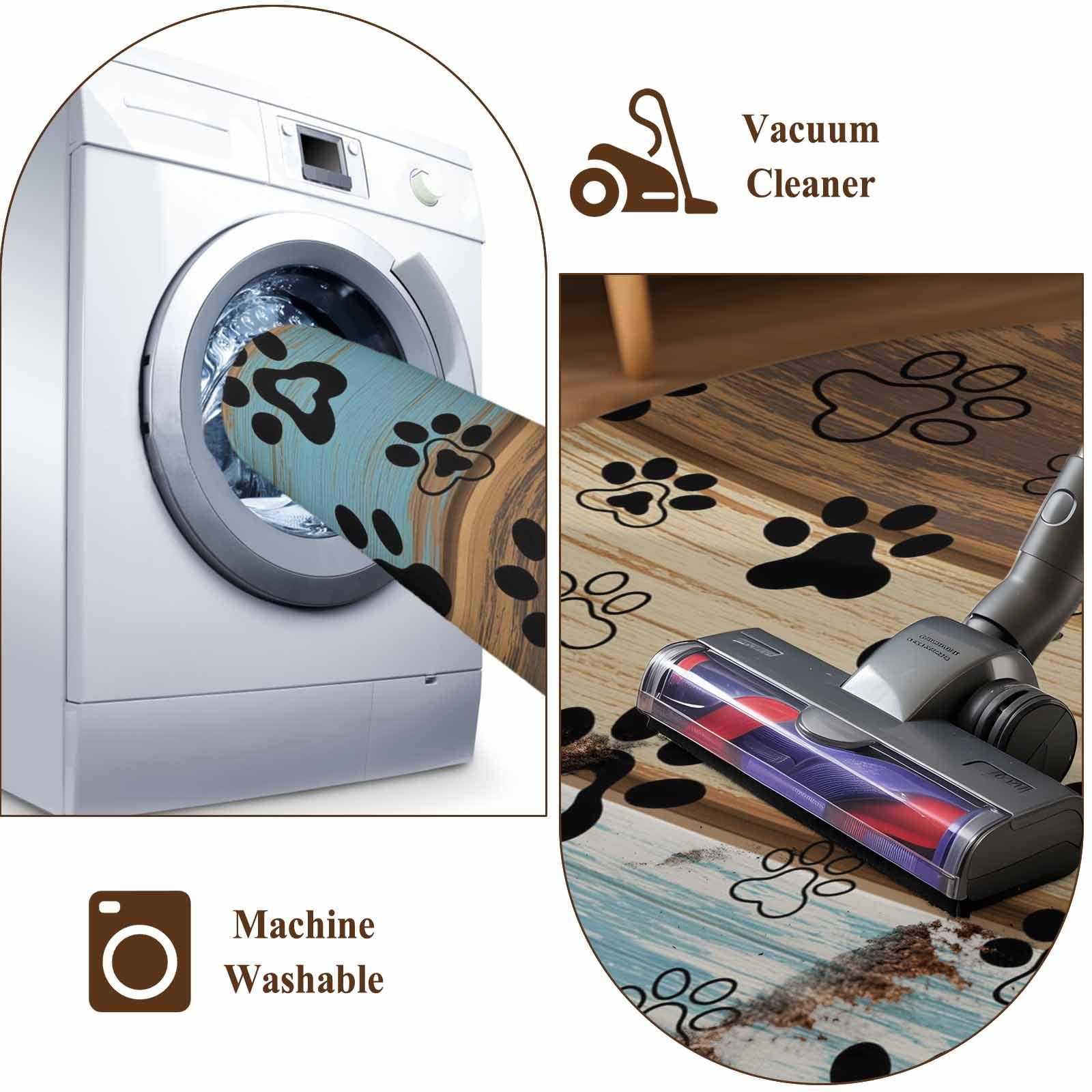 2'x6' Rug Runners for Hallways Kitchen, Cute Dog Claws Non Slip Entryway Beside Floor Carpet Runner, Farmhouse Blue Wooden Puppy Pawprints Washable Laundry Room Bedroom Throw Rugs Mat for Family Pet