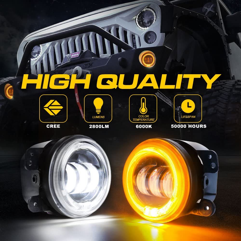 Sunpie 4" Inch 60W Cree Led Fog Lights with W/Amber/Orange Halo Ring DRL for Jeep Wrangler JK Tractor Boat (2pcs/set)