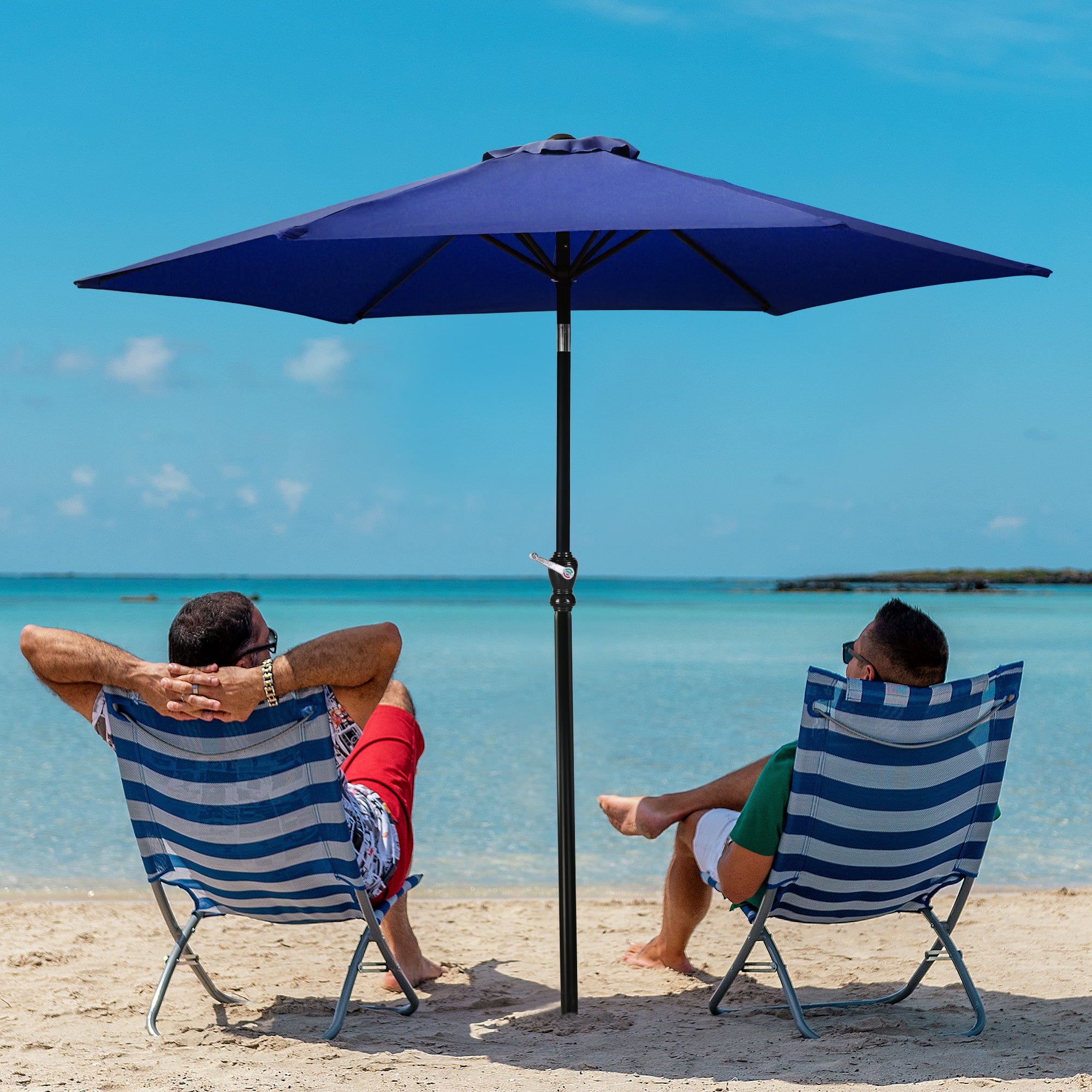 FlexWave 9FT Outdoor Market Patio Umbrella, UV-Resistant Sunshade，with Push Button Tilt & Crank, for Garden, Deck, Poolside