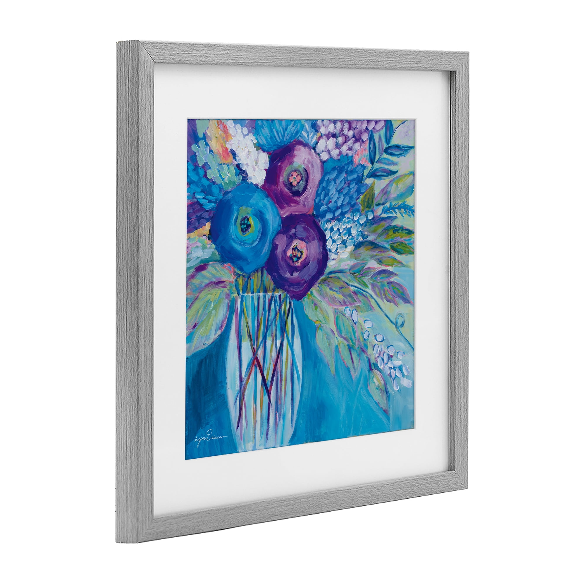 Stupell Industries True Blue Flower Bouquet Gray Framed Print Under Glass, design by Lynn Ericson Fine Art