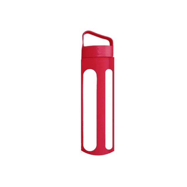 Botella De Vidrio Para Agua Bebidas Tapa De Bambu Silicona Xtellar Color Rojo