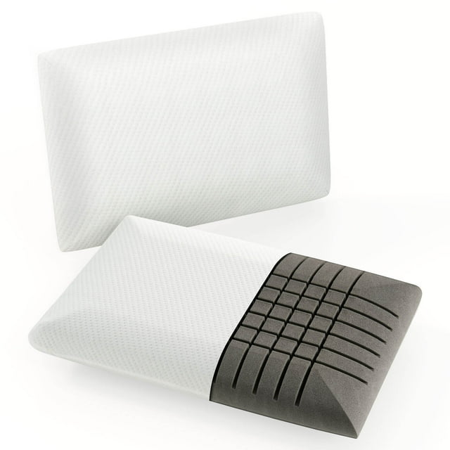 Costway Bamboo Charcoal Memory Foam Pillow Set of 2 with Machine-washable Pillowcase