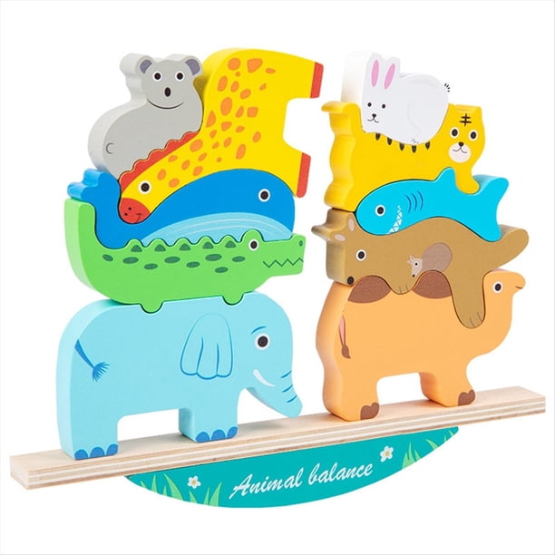 Bloques de Animales de Madera para Niños y Niñas, Juguete Apilable, Cumpleaños para Niños y Niñas de 2 A 6 Años, Juguetes Educativos, Juego de Equilibrio de Motricidad Fina