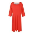 thumbnail image 5 of Huankd Dress for Women 3/4 Sleeve Crew Neck Pockets Vintage A-Line Swing Midi Dresses Saffron M, 5 of 5