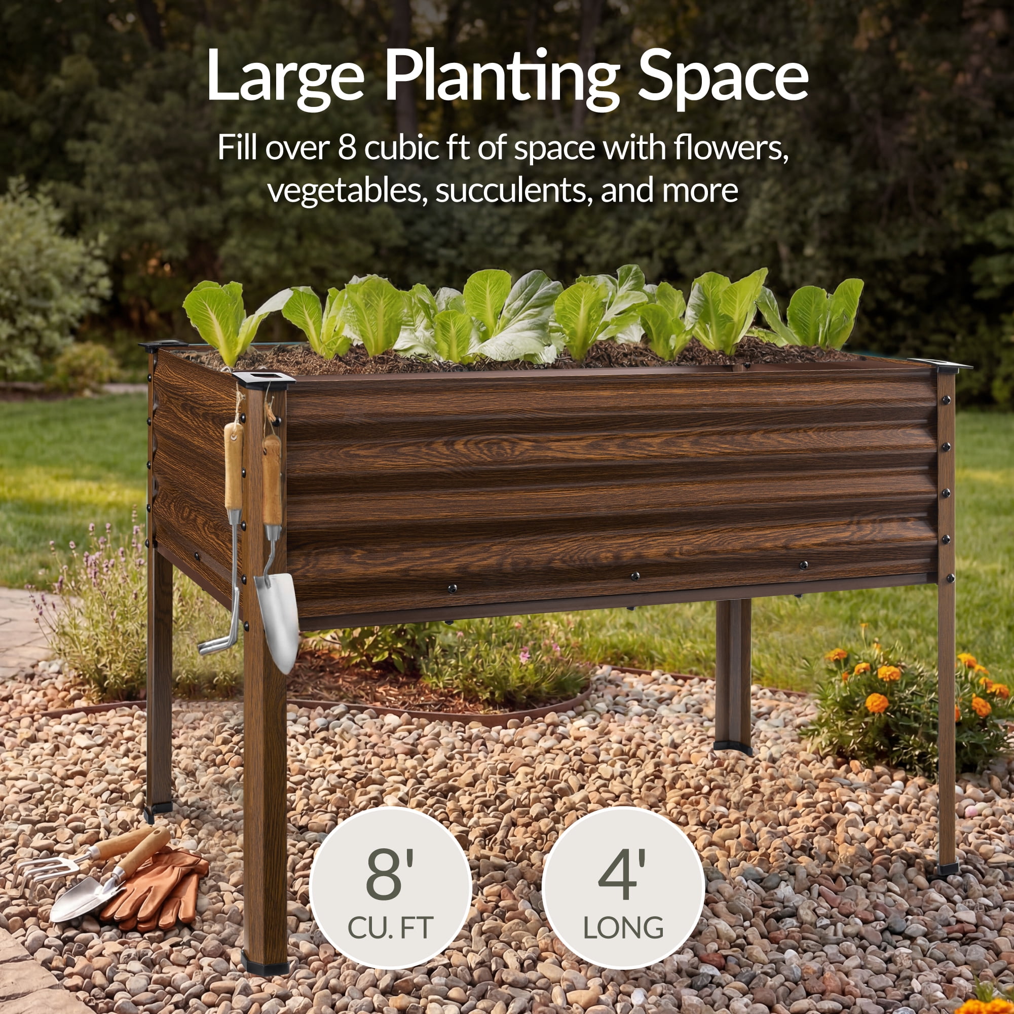 Best Choice Products 48x24x30in Elevated Galvanized Metal Garden Bed w/ Corner Protectors - Dark Brown Wood Grain