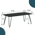 thumbnail image 6 of LeisureMod Modern Coffee 47" Rectangular Wood with Sturdy Metal Legs Wooden Cocktail Table for Living Reception Room, Elmwood Collection, Black, 6 of 11