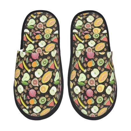 

Honeii Fruits print Slippers Memory Foam House Bedroom Slippers for Women and Men Fuzzy Plush Comfy Faux Fur Lined Slide Shoes-Large