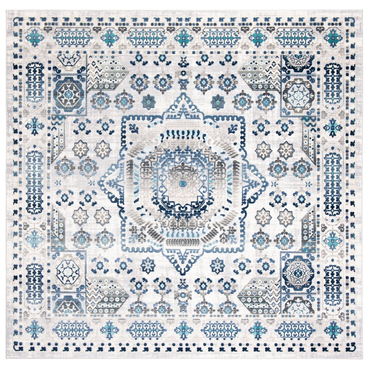 SAFAVIEH Aria Kristal Floral Bordered Area Rug, Grey/Cream, 4' x 6'