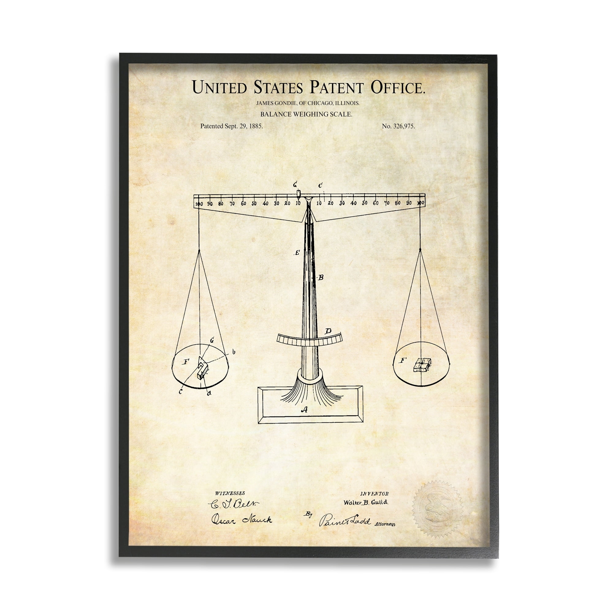 Stupell Industries Weighing Scale Blueprint Diagram Vintage Patent Design Framed Wall Art, 16 x 20, Design by Karl Hronek